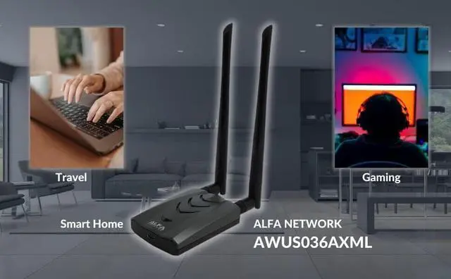 Alt view image 7 of 7 - ALFA AWUS036AXML 802.11axe WiFi 6E USB 3.0 Adapter AXE3000, Tri Band 6 GHz, G...