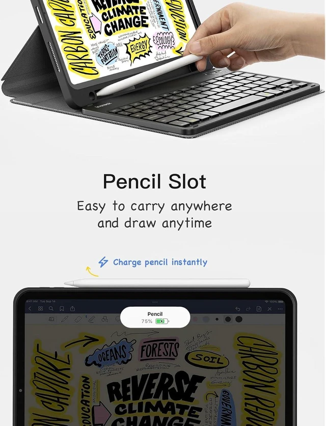 Alt view image 7 of 7 - Zell Ipad 10Th Generation Case With Keyboard, Keyboard Case Compatible With Ipad 10Th Gen. 2022 10.9 Inch, Ipad Air 5/4 (2022/2020), Ipad Pro 11 Inch, With Pencil Holder, Detachable, Kb04002