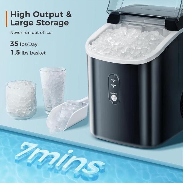 Zell Nugget Ice Maker Countertop, Portable Pebble Ice Maker Machine,  35Lbs/Day Chewable Ice, SelfCleaning, Stainless Steel, Pellet Ice Maker For  Home/Kitchen/Office (Black) 