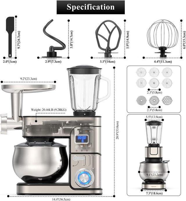 Zell Stand Mixer , 5.8 Qt Stainless Steel Mixer With Dough Hook