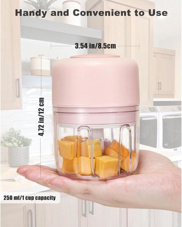 Zell Cordless Electric Small Food Processor, Mini Food Chopper For Garlic Veggie  Vegetables Fruit, Salad Mincing & Puree, Kitchen, 1 Cup 250Ml, Bpa Free,  Pink 