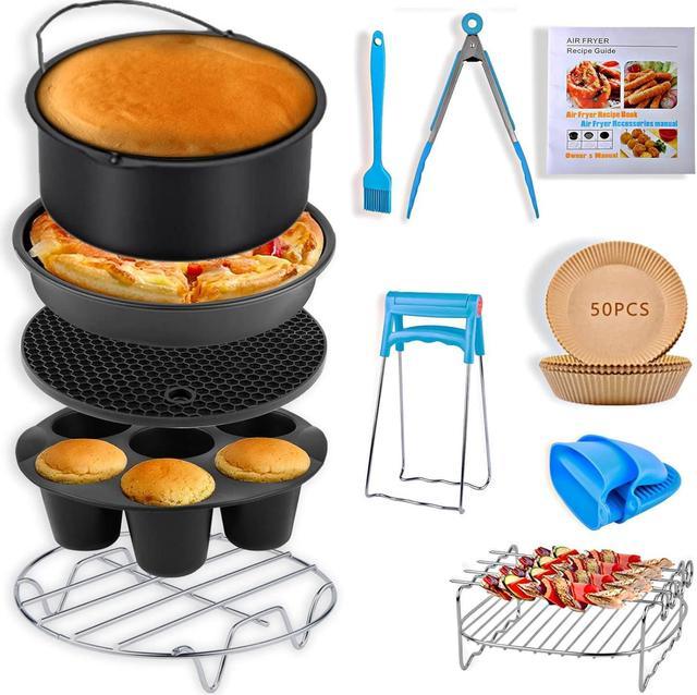 Zell Air Fryer Accessories for Cosori Ninja Gourmia Dash Power XL 3.6 4.2 5.8QT Air Fryer, 12 Pcs Accessory with Oven Cake Pan Pizza Pan Air Fryer Lin