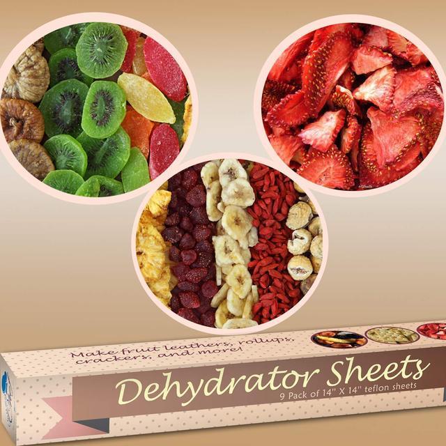 Food Dehydrator Sheets, Set of 9 Premium 14 x 14 Non-Stick Teflon
