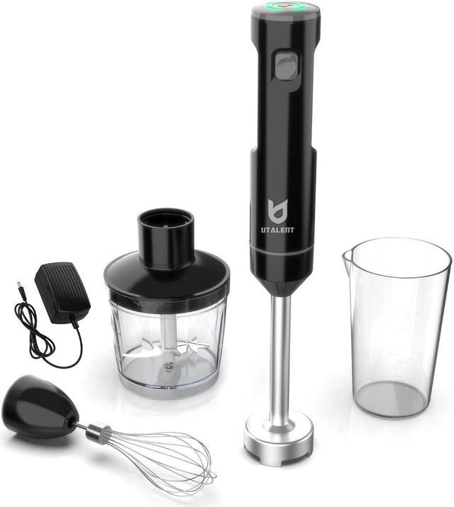 Zell Cordless Hand Blender, Variable Speed Immersion Blender Rechargeable,  With Fast Charger, 500Ml Chopper, 600Ml Container, Egg Whisk, For  Smoothies, Baby Food And Soups Black 