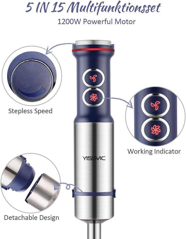 Zell Hand Blender 1200W 5 In 1 Immersion Blender 12 Speed Stick