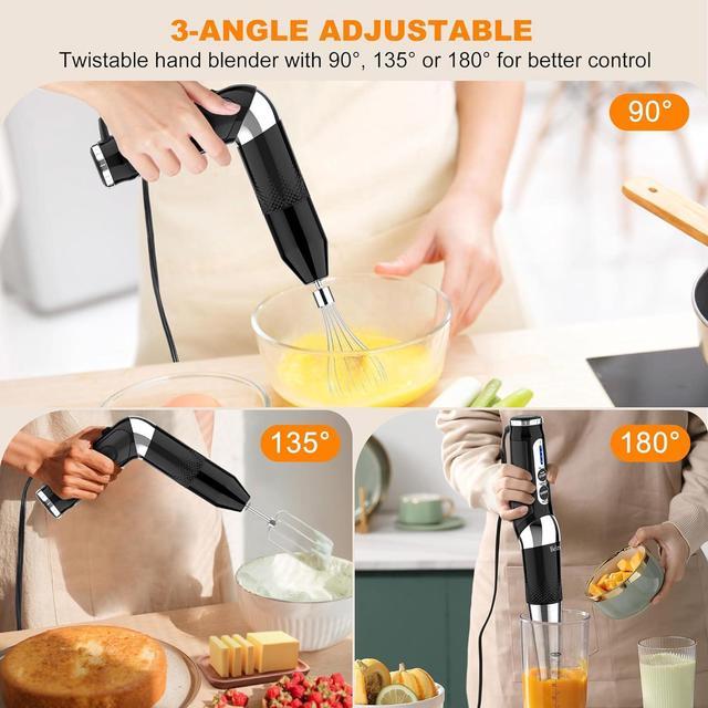 Zell 3In1 Immersion Hand Blender: 3Angle Adjustable With Variable 21Speed  Control, Powerful Hand Blender Electric For Milkshakes, Smoothies, Soup, Puree