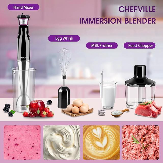 Zell Immersion Blender, Electric Hand Blender With Turbo Mode, 5In1  Stainless Steel Handheld Blender Stick Mixer With Egg Whisk, Beaker &  Chopper Bowl, Hand Mixer For Soup, Smoothie, Puree, Baby Food 