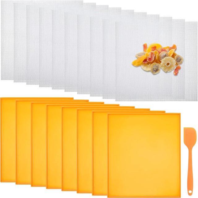 Zell 8 Pcs Silicone Dehydrator Sheets with Edge and 10 Pcs Mesh Dehydrator Mats with Silicone Scraper Silicone Tray Fruit Leather Trays For.