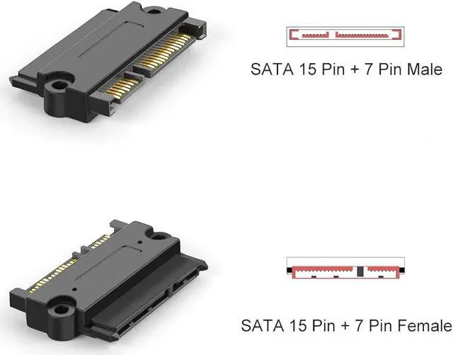 Alt view image 2 of 5 - Zell Sata To Sata Hdd Adapter,Sata 22 Pin (7+15) Male To 22 Pin Female Adapter Extender For 2.5 Hdd,Slim Sata Converter Adapter,Black