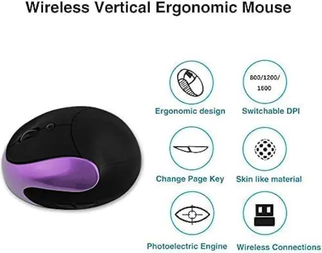 Alt view image 2 of 7 - Zell Ergonomic Vertical Mouse, Wireless 2.4G High Precision Rechargeable Ergonomic Mouse Optical Mice With Adjustable Dpi 800/1200/1600, Reduce Wrist Strain, Specially For Small-Handers Right-Handers