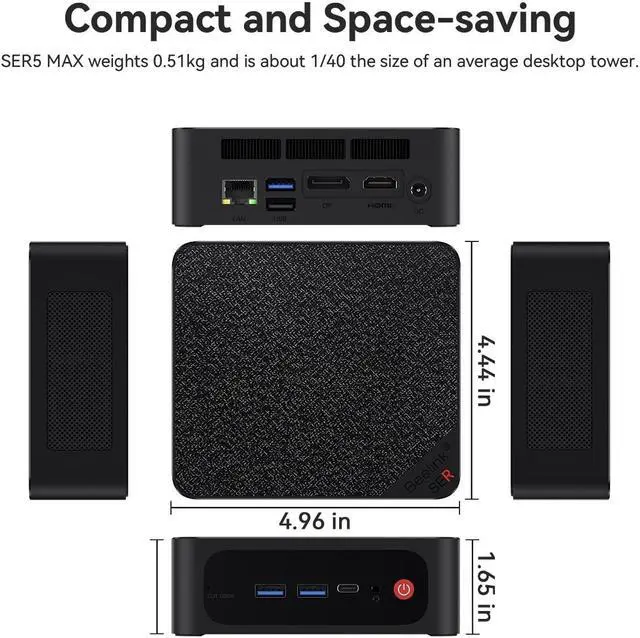 Alt view image 12 of 20 - Beelink Mini PC SER5 Max AMD Ryzen 7 5800H (8C/16T Up to 4.4GHz), 16GB DDR4 RAM 500GB NVME SSD, AMD Radeon Graphics, Windows 11 Pro, WiFi 6/BT 5.2