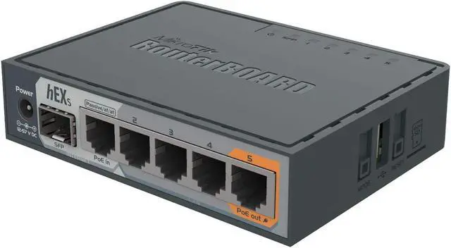 Alt view image 16 of 20 - Mikrotik hEX S RB760iGS router 5x Gigabit Ethernet, SFP, Dual Core 880MHz CPU, 256MB RAM, USB, microSD slot, RouterOS L4, IPsec hardware encryption support and The Dude server package