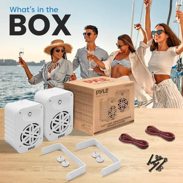 Alt view image 2 of 7 - Indoor Outdoor Speakers Pair - 500 Watt Dual Waterproof 5.25 2-Way Full Range Speaker System w/ 1/2 High Compliance Polymer Tweeter - in-Home, Boat, Marine, Deck, Patio, Poolside (White) - PDWR55WT