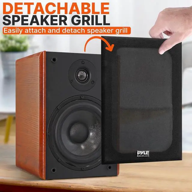 Alt view image 4 of 7 - 6.5" Home Wooden Bookshelf Speakers, 240W Max Power, 1" Silk Dome Tweeter and Aluminum Voice Coils, Pair, Gold Plated 5 Way Binding Post, Rubber Surrounds, Beautiful Wood Grain Finish- Pyle PHQBS62