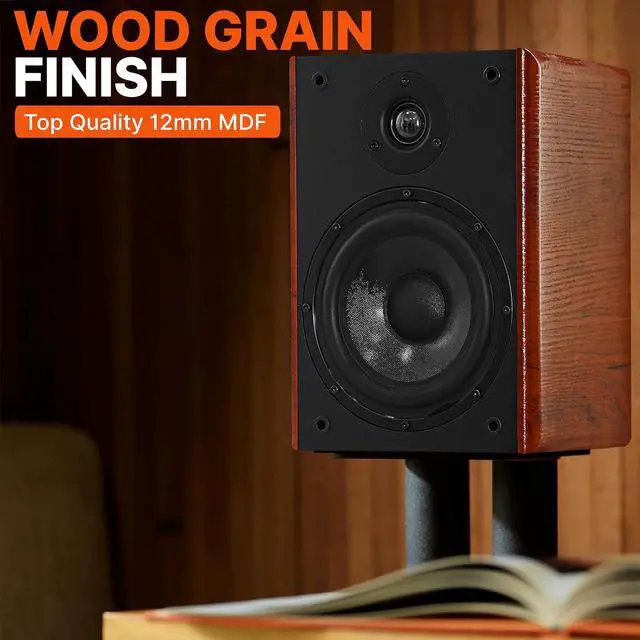 Alt view image 5 of 7 - 6.5" Home Wooden Bookshelf Speakers, 240W Max Power, 1" Silk Dome Tweeter and Aluminum Voice Coils, Pair, Gold Plated 5 Way Binding Post, Rubber Surrounds, Beautiful Wood Grain Finish- Pyle PHQBS62