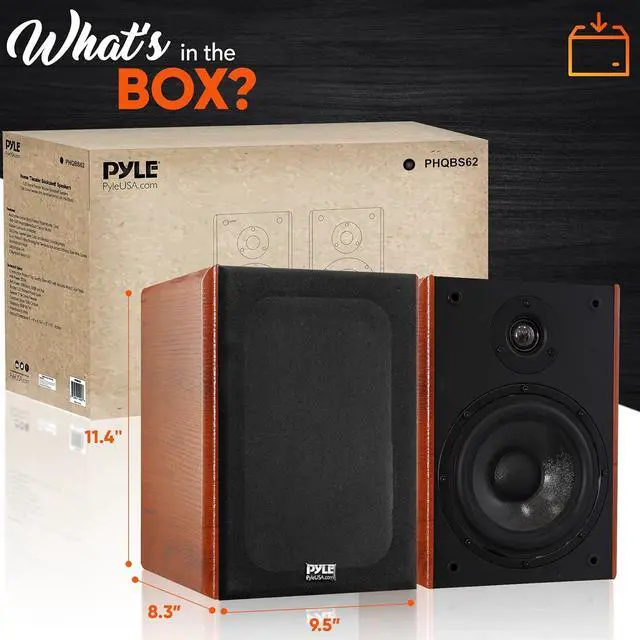 Alt view image 7 of 7 - 6.5" Home Wooden Bookshelf Speakers, 240W Max Power, 1" Silk Dome Tweeter and Aluminum Voice Coils, Pair, Gold Plated 5 Way Binding Post, Rubber Surrounds, Beautiful Wood Grain Finish- Pyle PHQBS62