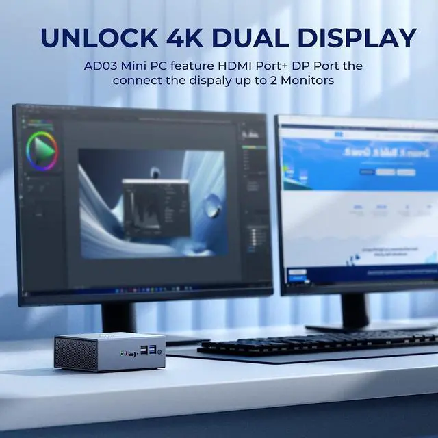 Alt view image 7 of 7 - Mini PC Intel 12th Gen N95(up to 3.40Ghz) 8GB DDR4 256GB M.2 SSD Mini Desktop Computer Windows 11 Pro Mini Computers Support 4K Dual Display/BT 4.2/ WiFi 5/USB 3.0/ Auto Power On