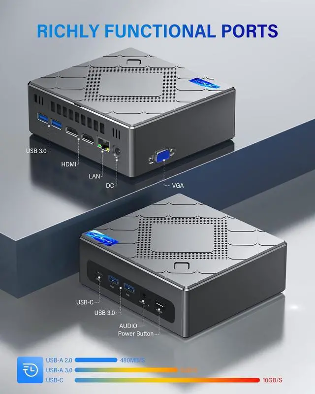 Alt view image 7 of 7 - CK10 Mini PC 16GB RAM, Intel Core i7-10710U(up to 4.7GHz) Mini Computer Windows 11 Pro, Six-Core Small Desktop Computers Tower Support Triple Display 4K, NVME SATA SSD,USB 3.0,Type C,LAN, HTPC