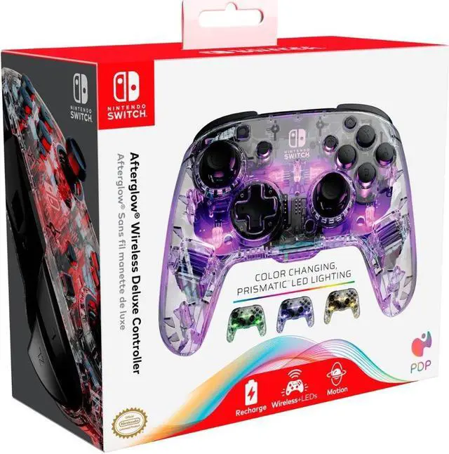 Alt view image 4 of 4 - PDP - Afterglow LED Wireless Deluxe Gaming Controller: Multicolor - Nintendo Switch - Transparent