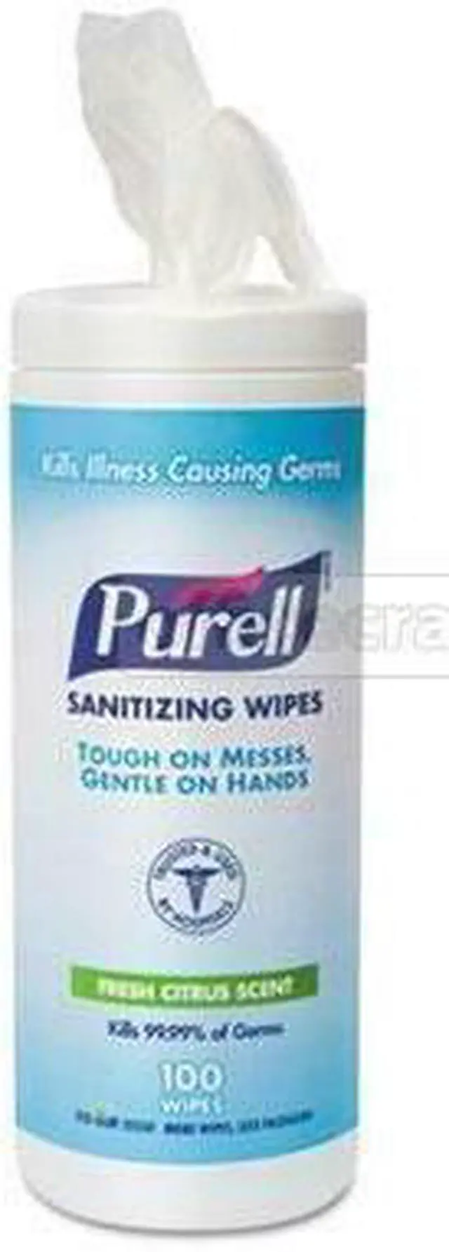 Alt view image 14 of 20 - Gojo 911112CT Premoistened Sanitizing Wipes, Cloth, 5.78 in. x 7 in., 100-Canister, 12 Canisters-CT