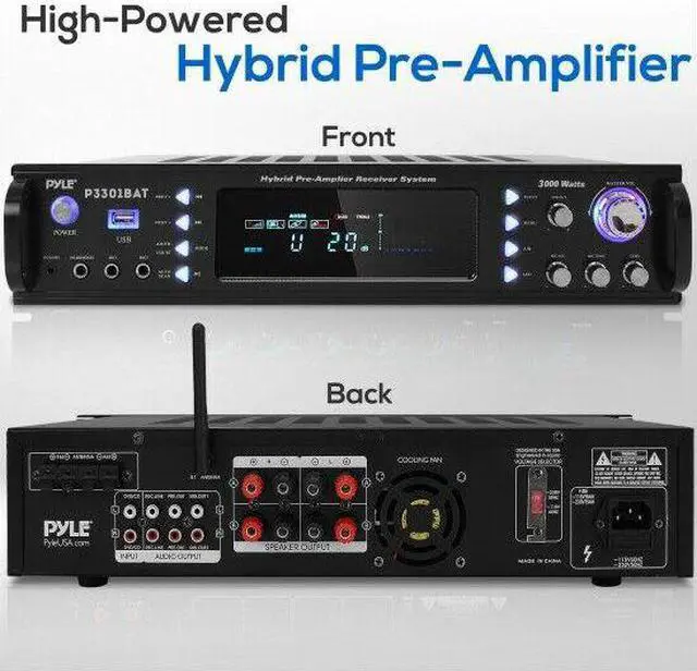 Alt view image 16 of 20 - Wireless Bluetooth Home Stereo Amplifier - Hybrid Multi-Channel 3000 Watt Power Amplifier Home Audio Receiver System w/AM/FM Radio, MP3/USB,AUX,RCA Karaoke Mic in - Rack Mount, Remote - Pyle P3301BAT