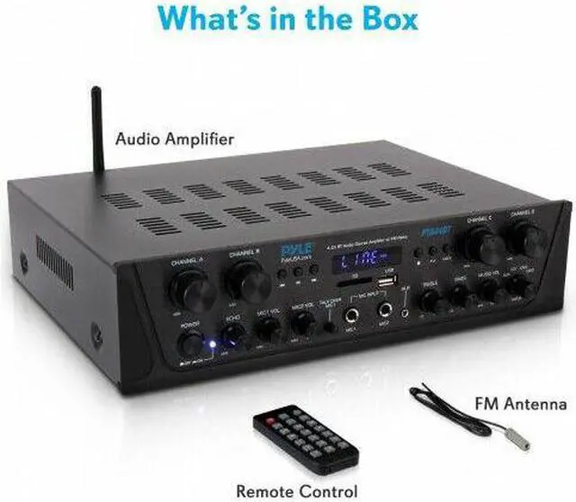 Alt view image 9 of 14 - 500W Karaoke Wireless Bluetooth Amplifier - 4 Channel Stereo Audio Home Theater Speaker Sound Power Receiver w/ AUX IN, FM, RCA Subwoofer Speakers OUT, USB, Microphone IN w/ Echo - Pyle PTA44BT