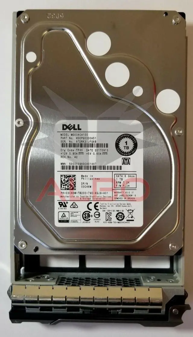 Main image of Dell 03C46W 1TB HDD 7.2K RPM 3.5" SATA Model: MG03ACA100 DP/N: 3C46W