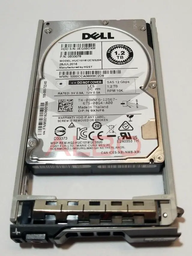 Main image of HGST 9XNF6 1.2TB HDD 10K RPM 2.5" SAS Model: HUC101812CSS204 DP/N: 9XNF6