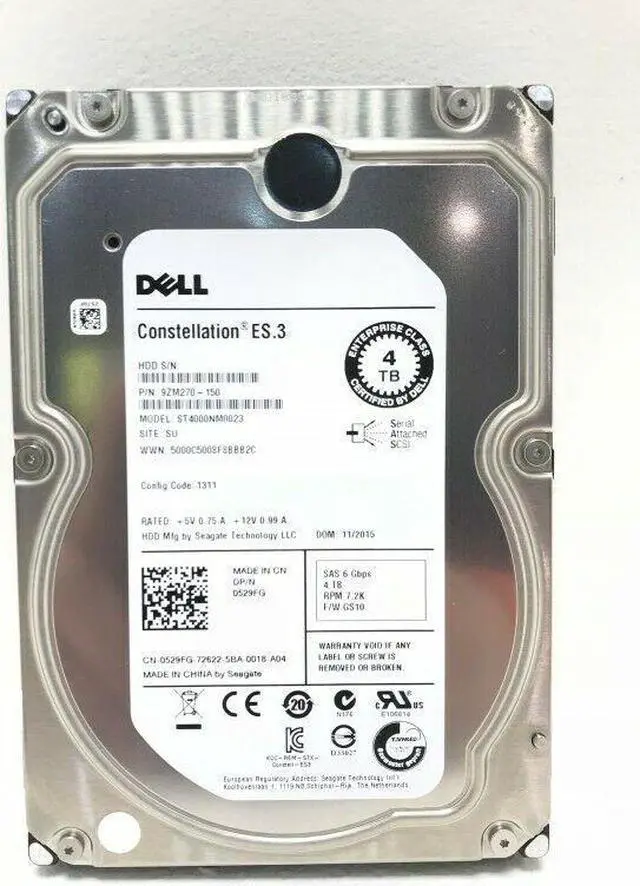 Main image of Dell 0529FG 4TB HDD 7.2K RPM 3.5" SAS Model: ST4000NM0023 DP/N: 529FG