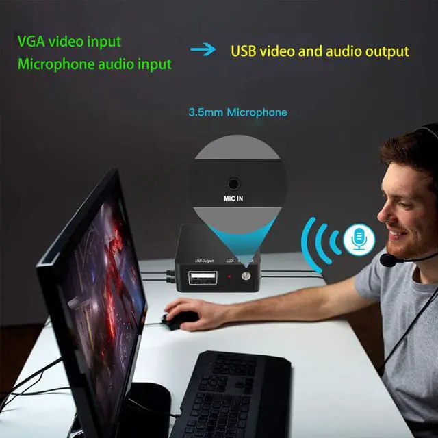 Alt view image 3 of 6 - VGA Capture Card, VGA to USB Capture Device with Mic input Support Full HD 1080P Video for Gaming, Streaming, Teaching, Video Conference, Live Broadcasting