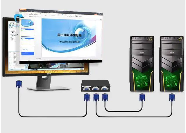 Alt view image 2 of 7 - 2 Port VGA Audio Video Switch 2x1 SVGA Switcher Box 2 in 1 Out PC Monitor LCD TFT Sharing