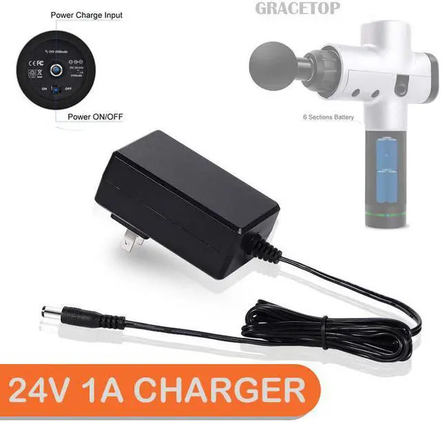 Alt view image 6 of 7 - Massage Gun Charger, 24V/1A Massage Gun Charger Output: DC 24V or 25.2V-0.6A Massage Gun Power Cord Muscle Blaster