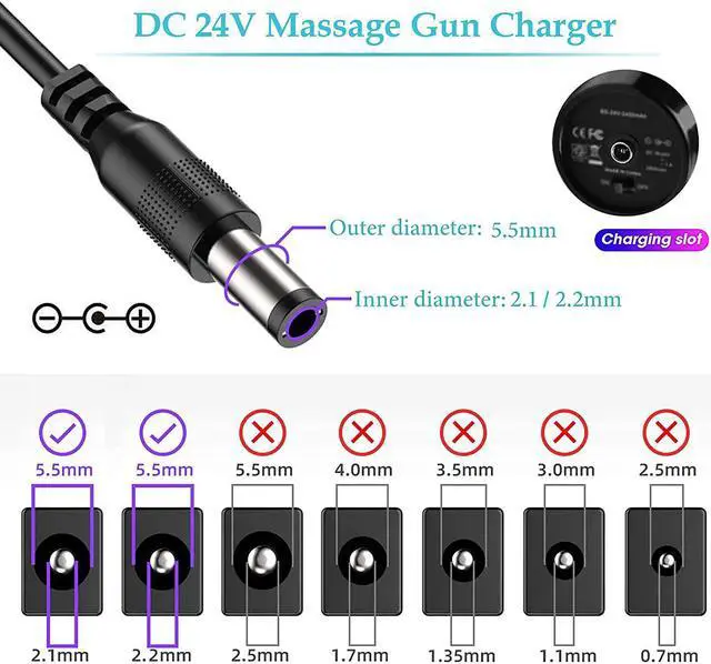 Alt view image 4 of 7 - Massage Gun Charger Output: DC 24V or 25.2V-0.6A Massage Gun Power Cord Muscle Blaster