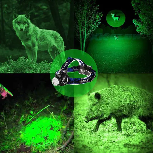 Alt view image 6 of 7 - LED Headlamp Rechargeable GreenLight, 1800 Lumens Zoomable Hunting LED head lamp flshlight for Hunting Hiking Camping Fishing Hog Coyote Varmint Hunting
