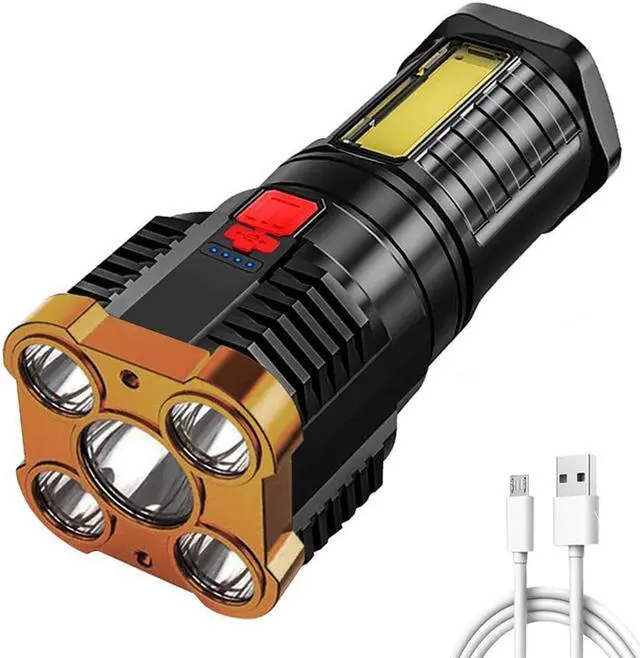 Alt view image 5 of 5 - 5 LED Flashlight Portable High Lumen Work Light USB Rechargeable Light with Sidelight 4 Light Modes Camping Hiking Adventure Home Emergencies Use