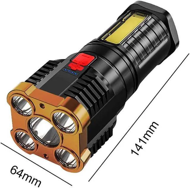 Alt view image 2 of 7 - 5 LED Flashlight Portable High Lumen Work Light USB Rechargeable Light with Sidelight 4 Light Modes Camping Hiking Adventure Home Emergencies Use