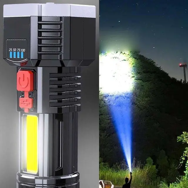 Alt view image 5 of 7 - 5 LED Flashlight Portable High Lumen Work Light USB Rechargeable Light with Sidelight 4 Light Modes Camping Hiking Adventure Home Emergencies Use
