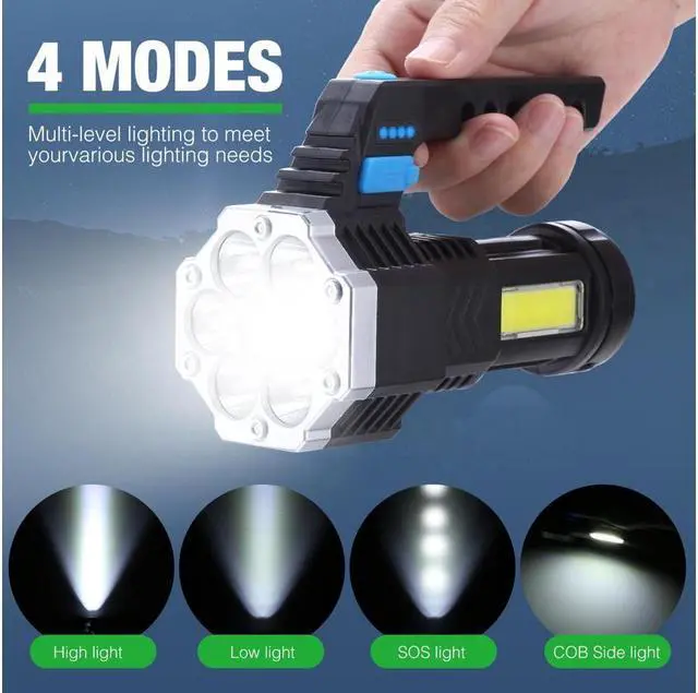 Alt view image 2 of 7 - High Power 7 LED Flashlight Portable 4 USB Modes Rechargeable Waterproof Handheld Torch COB Light for Outdoor Camping