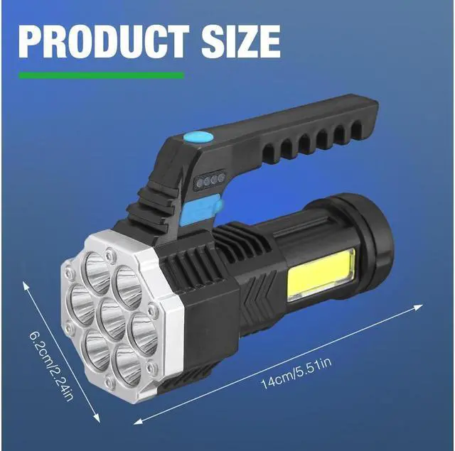 Alt view image 3 of 7 - High Power 7 LED Flashlight Portable 4 USB Modes Rechargeable Waterproof Handheld Torch COB Light for Outdoor Camping