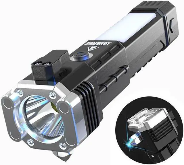 Main image of Multi-Function Car Safety Hammer Flashlight, Emergency Escape Tool with Window Breaker Seatbelt Cutter, LED High Lumens Rechargeable Solar Powered Emergency Rescue Tool Flashlight for Outdoor