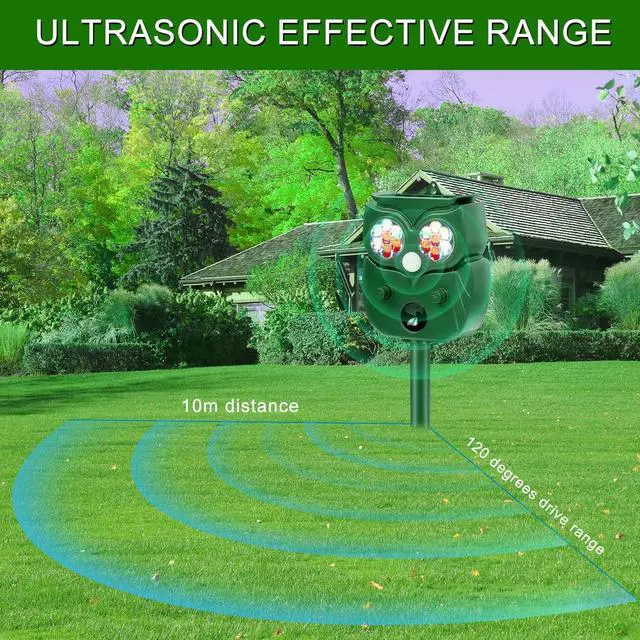 Alt view image 6 of 7 - Solar Animal Repeller Defender Cat, Dog, Squirrel, Deer, Fox, Outdoor Animal Deterrent with Motion Sensor and Led Light Alarm, Protect Yards, Lawn Gardens