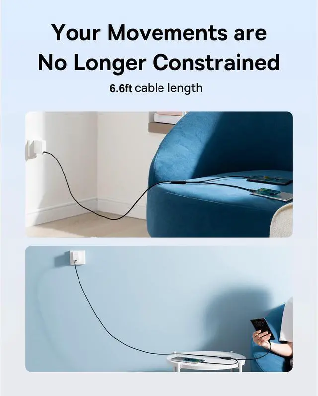 Alt view image 2 of 7 - USB C Cable, Single Port Max 100W 6FT 5A USB C Charger Cable, 2 in 1 Multi Fast Charging Cable, Nylon Braided USB C to USB C Cable for 15/Pro/Plus/Max, MacBook Pro, iPad Pro, Galaxy S23/S22
