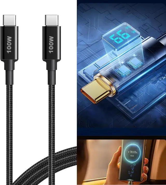 Alt view image 3 of 7 - USB C Cable, Single Port Max 100W 6FT 5A USB C Charger Cable, 2 in 1 Multi Fast Charging Cable, Nylon Braided USB C to USB C Cable for 15/Pro/Plus/Max, MacBook Pro, iPad Pro, Galaxy S23/S22