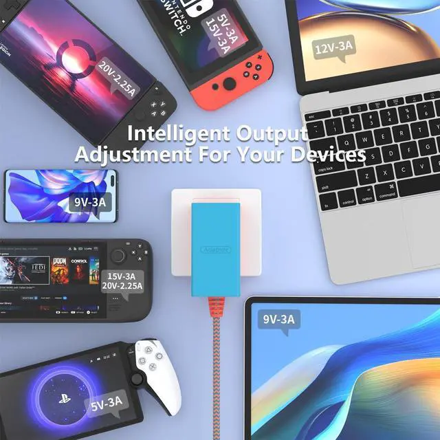 Alt view image 6 of 6 - Charger for Nintendo Switch, 45W Switch AC Power Adapter, 15V 2.6A Fast Charging with 5FT Powerful Cable Compatible with Switch Lite/Switch OLED/Steam Deck/PlayStation Portal