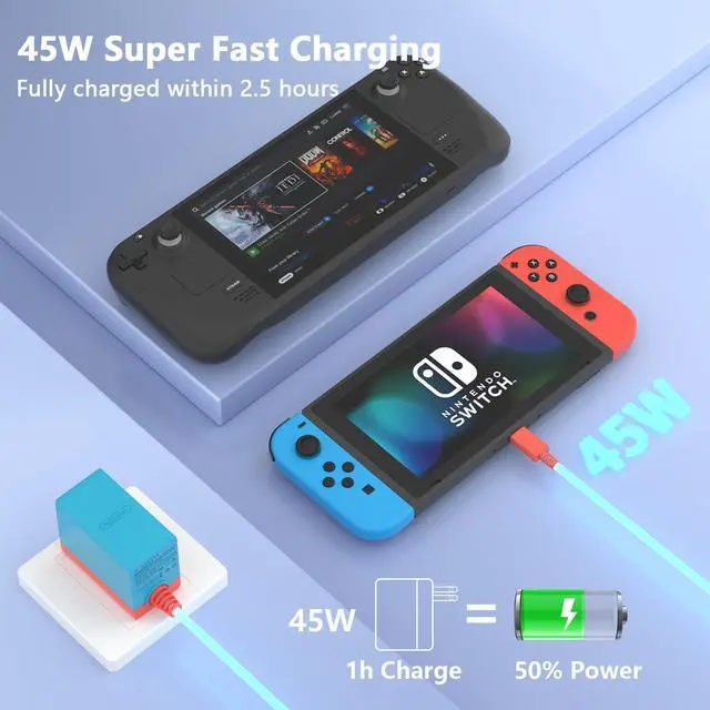 Alt view image 3 of 6 - Charger for Nintendo Switch, 45W Switch AC Power Adapter, 15V 2.6A Fast Charging with 5FT Powerful Cable Compatible with Switch Lite/Switch OLED/Steam Deck/PlayStation Portal