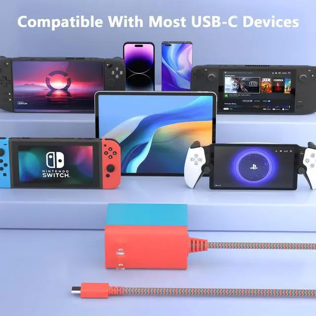 Alt view image 4 of 6 - Charger for Nintendo Switch, 45W Switch AC Power Adapter, 15V 2.6A Fast Charging with 5FT Powerful Cable Compatible with Switch Lite/Switch OLED/Steam Deck/PlayStation Portal