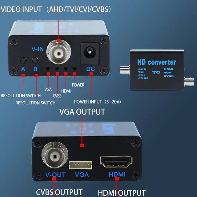 Alt view image 7 of 7 - GRACETOP BNC Cable to HDMI Video Signal Convertor,Audio Video Capture Converte,4 in 1 HD Convertor AHD/TVI/CVI/CVBS Signal to HDMI/VGA/CVBS 1080p for Camera/DVR/CCTV Security System
