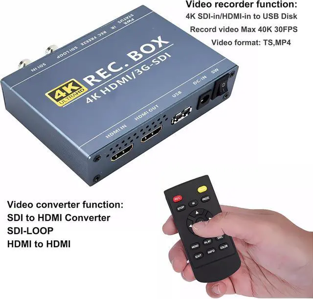 Alt view image 5 of 7 - GRACETOP Mini DVR SDI TVI HDMI Recorder with SDI-Loop, SDI to HDMI Converter, 4K HD Video Capture Box for SDI Camera MP4 Digital Recorder Support 1TB U Disk 4K30 1080P60 IR Remote