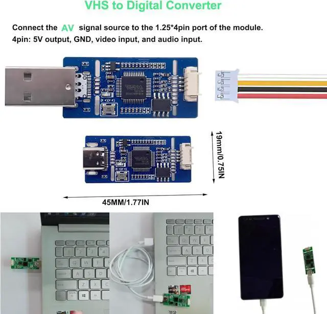 Alt view image 6 of 7 - GRACETOP VHS to Digital Converter, AV/CVBS Capture Card with OTG, 1080P30 720P60 AV to USB Video Capture Card for VHS, VCR, DVR, DVD, Hi8, Mini DV, Camcorder, Cassette Tape, Gaming Consoles (USB-A)