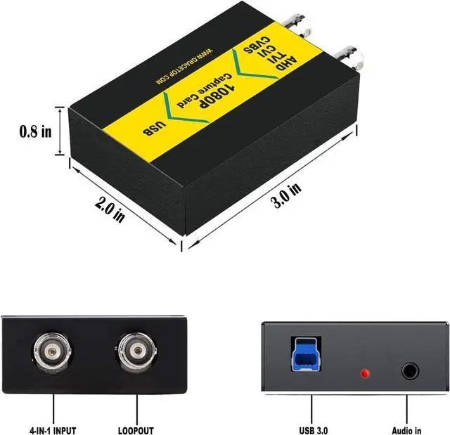 Alt view image 7 of 7 - GRACETOP AHD Capture Card with Loopout, 4-in-1 AHD/TVI/CVI/CVBS/AV/RCA to USB 3.0 Video Capture Card, 1080P CVBS Capture Card for Streaming Game Streaming Video Recording for Windows, Linux, OS